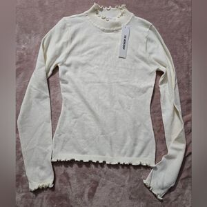 The Workshop Reversible Mock Neck Long Sleeve Top In Ivory M